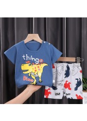 Seieroad Children's Summer Clothes Dinosaur Boys Cartoon T-shirt T-shirt + Pants Kids Clothes Short Sleeve Teenage Clothing Set Tracksuit