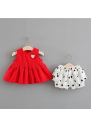 0-2 Years Short Dress Pant Two Pieces/Set Summer Baby Girls Flower Sleeveless Set for Newborn Girls Clothes Cute Big Bow