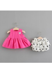 0-2 Years Short Dress Pant Two Pieces/Set Summer Baby Girls Flower Sleeveless Set for Newborn Girls Clothes Cute Big Bow