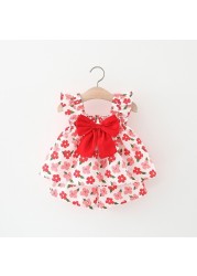 0-2 Years Short Dress Pant Two Pieces/Set Summer Baby Girls Flower Sleeveless Set for Newborn Girls Clothes Cute Big Bow