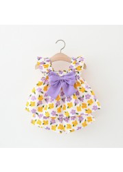 0-2 Years Short Dress Pant Two Pieces/Set Summer Baby Girls Flower Sleeveless Set for Newborn Girls Clothes Cute Big Bow