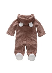 Winter Baby Clothes Flannel Infant Boy Clothes Cartoon Animal Bear Ear Romper Jumpsuit Warm Newborn Toddler Casual Baby Costume