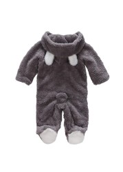 Winter Baby Clothes Flannel Infant Boy Clothes Cartoon Animal Bear Ear Romper Jumpsuit Warm Newborn Toddler Casual Baby Costume