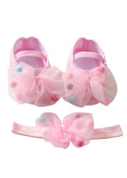 Etosale Cute Baby Walking Shoes 0-18M Newborn Baby Girls Shoes + Headband Set Infant Soft Sole Bowknot Princess First Walkers