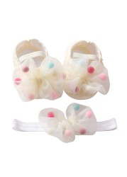 Etosale Cute Baby Walking Shoes 0-18M Newborn Baby Girls Shoes + Headband Set Infant Soft Sole Bowknot Princess First Walkers