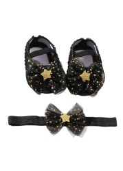 Etosale Cute Baby Walking Shoes 0-18M Newborn Baby Girls Shoes + Headband Set Infant Soft Sole Bowknot Princess First Walkers