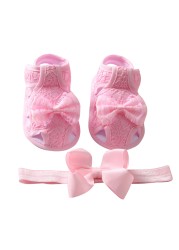 Etosale Cute Baby Walking Shoes 0-18M Newborn Baby Girls Shoes + Headband Set Infant Soft Sole Bowknot Princess First Walkers