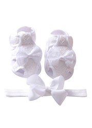 Etosale Cute Baby Walking Shoes 0-18M Newborn Baby Girls Shoes + Headband Set Infant Soft Sole Bowknot Princess First Walkers