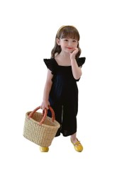 Summer Korean Cute Girls Jumpsuit Toddler Kids Open Back Sleeveless Clothes Wide Leg Pants