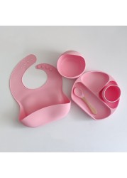 Bpa Free Kids Tableware Fashionable Soft Silicone Food Plates Easy To Clean Wash Baby Bibs Spoons Cute Gadget