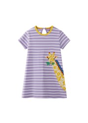 Little maven 2022 baby girls summer dress cotton lined cat children's casual lovely and comfortable clothes for 2-7 years old