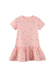 Little maven 2022 baby girls summer dress cotton lined cat children's casual lovely and comfortable clothes for 2-7 years old