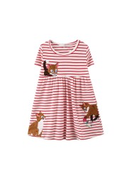 Little maven 2022 baby girls summer dress cotton lined cat children's casual lovely and comfortable clothes for 2-7 years old