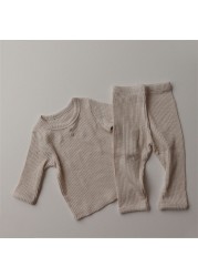 Newborn Baby Clothing Sets Ribbed Cotton Bib Leggings Pants Suit For Autumn Girls Outfits Boys Long Sleeve Baby Clothes