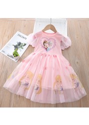 Summer Baby Girls Dresses Christmas Costume Frozen Elsa Anna Girls Cute Korean Mesh Children Clothes Vestidos