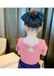 Girls T-shirt Kids Short Sleeve Back Bow-knot Baby Cotton Shirt Clothes 2022 Summer Chilren Hot Color Surface Tees