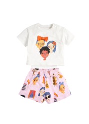 Summer Fashion Girls Set Kids T-shirt Kids Short Skirt Set Cotton Button Lapel Baby Suits Casual Tops For Kids 2-7 Years