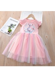 Summer Children's Clothing Frozen Lace Elsa 2 Princess Dresses Birthday Outfits Korean Cute Baby Girls Party Clothes