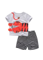 Fashion Clothing Summer Boys Sets Kids Printing T-shirts Cotton Shorts Suits Children Animal Tops Elastic Waist Pants Suit 2-7Y