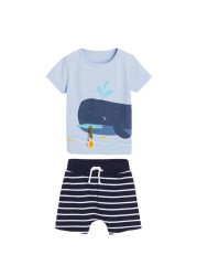 Fashion Clothing Summer Boys Sets Kids Printing T-shirts Cotton Shorts Suits Children Animal Tops Elastic Waist Pants Suit 2-7Y