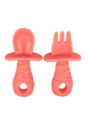 Silicone Baby Spoon Fork Kids Cutlery Set Cartoon Cute Utensil Baby Learning Training Spoon Infant Soft Fork