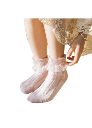 Baby Girl Socks Breathable Cotton Lace Ruffle Princess Mesh Socks Children Ankle Short Sock White Pink Yellow Girls Kids Toddler