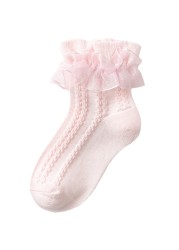 Baby Girl Socks Breathable Cotton Lace Ruffle Princess Mesh Socks Children Ankle Short Sock White Pink Yellow Girls Kids Toddler