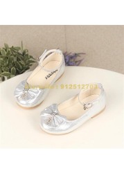 New Autumn Girls Leather Children Girls Toddler Princess Bowknot Sneakers Pearl Diamond Single Kids Dance Shoes