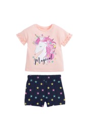 Kids Summer Clothes Boys Girls Cotton T-Shirts Sets Princess Girl Unicorn Printing Suits Children Boy Lapel Tops Pants Clothes