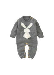 0-24M Newborn Cute Knitted Bunny Tail Patchwork Romper for Baby Boys Girls Weave Long Sleeve Jumpsuit Outfits Clothes