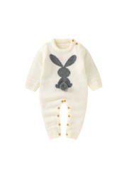 0-24M Newborn Cute Knitted Bunny Tail Patchwork Romper for Baby Boys Girls Weave Long Sleeve Jumpsuit Outfits Clothes