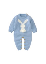 0-24M Newborn Cute Knitted Bunny Tail Patchwork Romper for Baby Boys Girls Weave Long Sleeve Jumpsuit Outfits Clothes