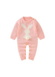 0-24M Newborn Cute Knitted Bunny Tail Patchwork Romper for Baby Boys Girls Weave Long Sleeve Jumpsuit Outfits Clothes