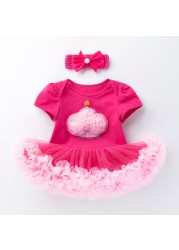 2022 Newborn Baby Girl Rose Rompers Infant Baby First Birthday Party Clothes Summer Girl Dress Princess and Wedding FY03171