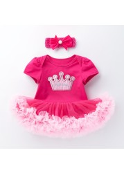 2022 Newborn Baby Girl Rose Rompers Infant Baby First Birthday Party Clothes Summer Girl Dress Princess and Wedding FY03171