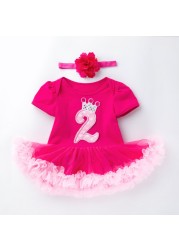 2022 Newborn Baby Girl Rose Rompers Infant Baby First Birthday Party Clothes Summer Girl Dress Princess and Wedding FY03171