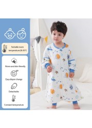 Cartoon Baby Sleeping Bag Kids Pajamas Double Gauze Pure Cotton Long Sleeve Children Zip Sleeping Bag Spring Summer for 1-5Y