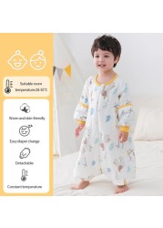 Cartoon Baby Sleeping Bag Kids Pajamas Double Gauze Pure Cotton Long Sleeve Children Zip Sleeping Bag Spring Summer for 1-5Y