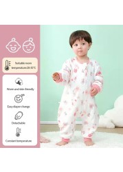 Cartoon Baby Sleeping Bag Kids Pajamas Double Gauze Pure Cotton Long Sleeve Children Zip Sleeping Bag Spring Summer for 1-5Y