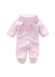 Winter Flannel Baby Boy Cartoon Animal 3D Bear Ear Warm Jumpsuit Newborn Baby Clothes Infant Romper 0-12M