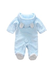 Winter Flannel Baby Boy Cartoon Animal 3D Bear Ear Warm Jumpsuit Newborn Baby Clothes Infant Romper 0-12M