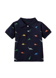 Summer Children Boys Clothes Tops Kids Label T-shirt Cartoon Dinosaur Print Short Sleeve Polo Shirt 2-7Y