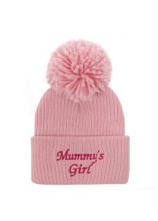 New autumn and winter baby hat embroidered letter hair ball knit hat for children winter hat wool hat