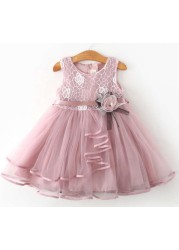 1-5Y Summer Girls Dress 2022 New Sleeveless Princess Dress Korean Style Stitching Lace Children Dress Vestidos G0025