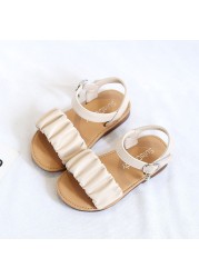 Brand Design Pleated Upper Little Girls Sandals 2022 Summer School Kids Sandals Girls Princess Beautiful Holiday Beach Shoes F03173