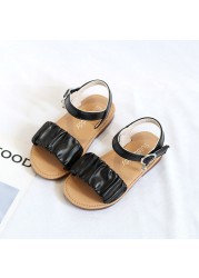 Brand Design Pleated Upper Little Girls Sandals 2022 Summer School Kids Sandals Girls Princess Beautiful Holiday Beach Shoes F03173