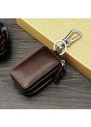 DIDE Vintage Car Genuine Leather Mini Key Bag Coin Purse Wallets Men Women Keys Organizer Keychain Double Zipper Key Cover