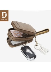 DIDE Vintage Car Genuine Leather Mini Key Bag Coin Purse Wallets Men Women Keys Organizer Keychain Double Zipper Key Cover