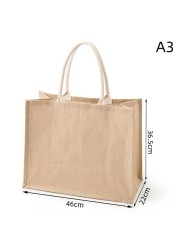 Portable Burlap Shopping Bag Jute Handbag Bamboo Ring Retro Carry Handles DIY Handbag Women Large Size Beach Bag for Girls