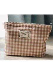 Korean Cosmetic Bag Plaid Beauty Pouch Necesserie Makeup Clutch Cosmetic Organizer Women Large Travel Cosmetic Bag Beauty